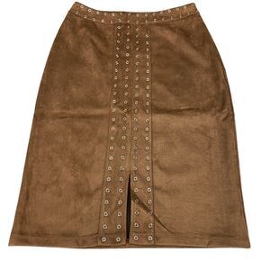 Essentials Sioni Pencil Skirt Small Womens Brown Supreme Suede Studded Side Zip